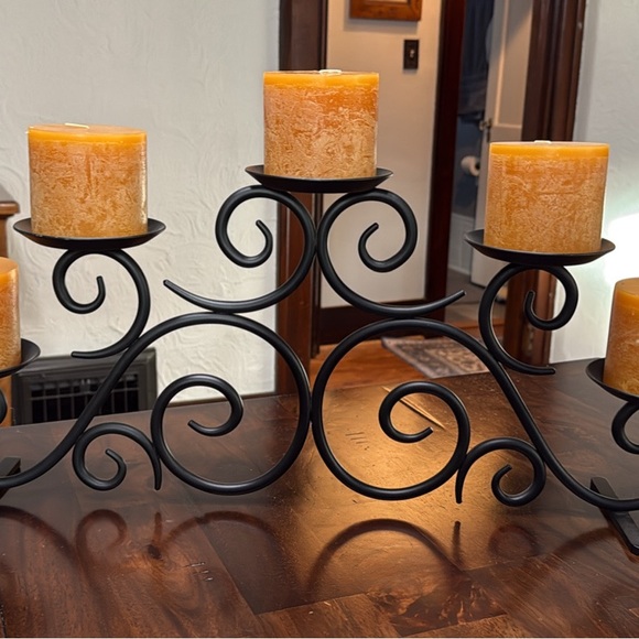 Partylite Elegant Black Iron Candle Holder with Orange Candles - Picture 2 of 4